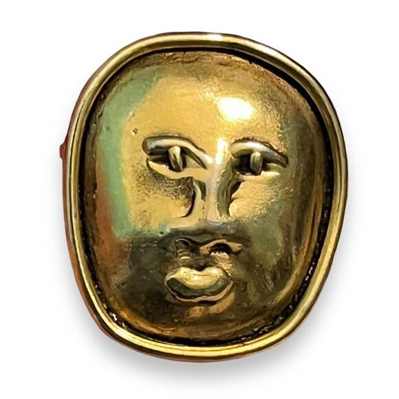 Vintage Accessorcraft NYC Abstract Face Pin Gold Tone Modernist 1.5" x 1.25" - Picture 1 of 7